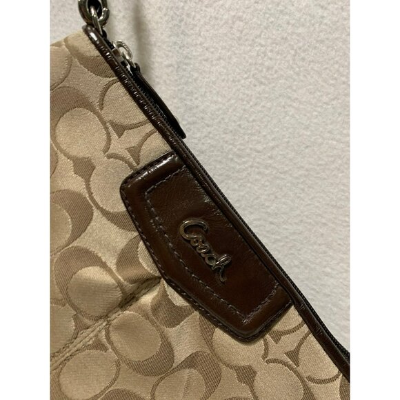Coach Ashley Signature Sateen Large Wristlet/Mini Bag Beige Brown Silver Two Way - Picture 11 of 12